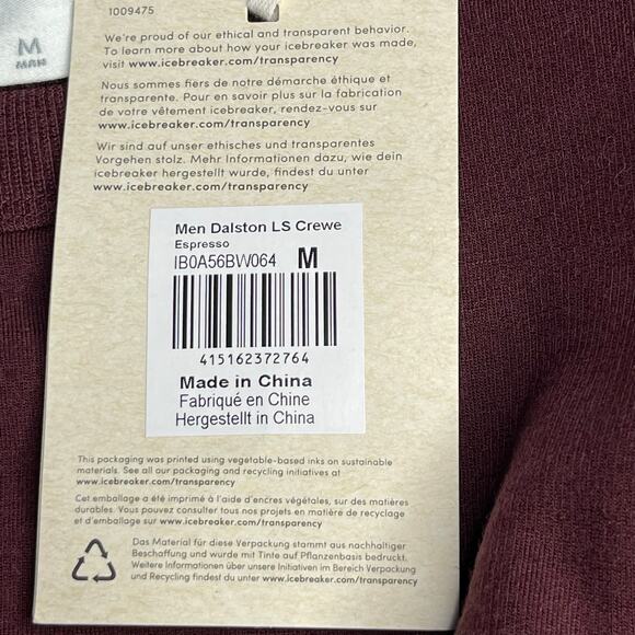 Icebreaker Mens Dalston Long Sleeve Crewneck size Medium Wool Blend Maroon New - Picture 6 of 10